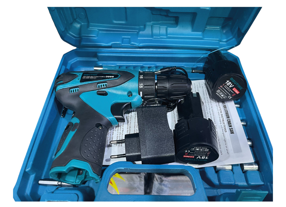 Kit Taladro Inalámbrico 18 Volt 24 Piezas + 2 Baterías