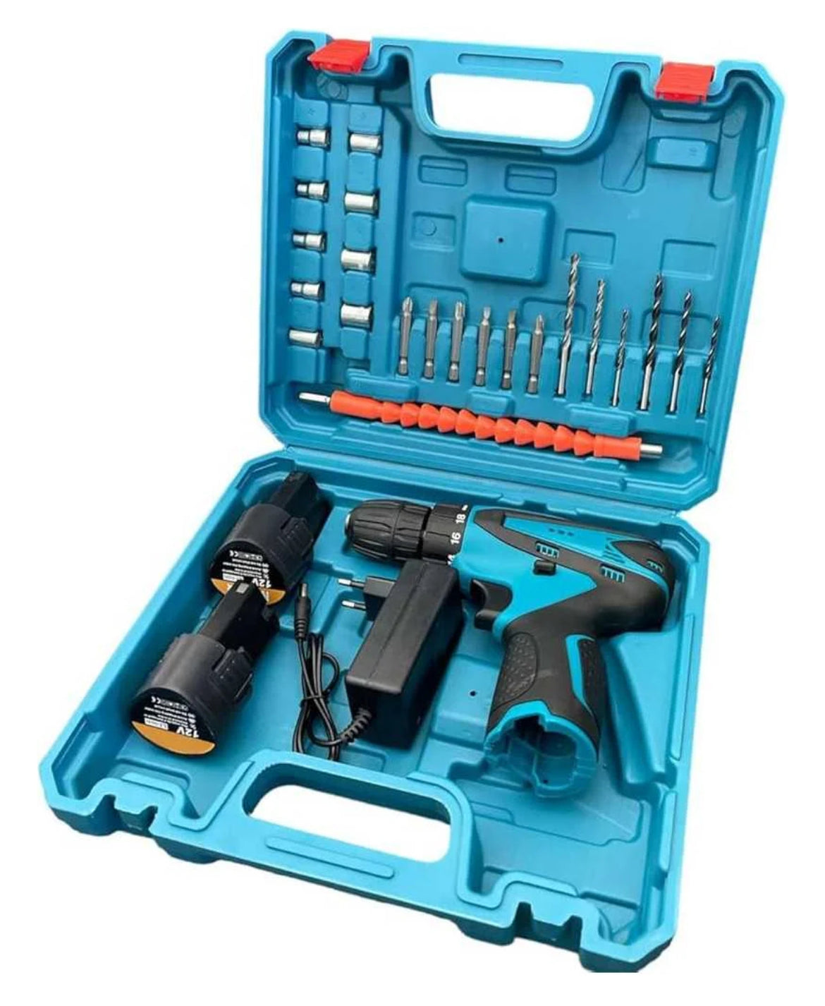 Kit Taladro Inalámbrico 18 Volt 24 Piezas + 2 Baterías