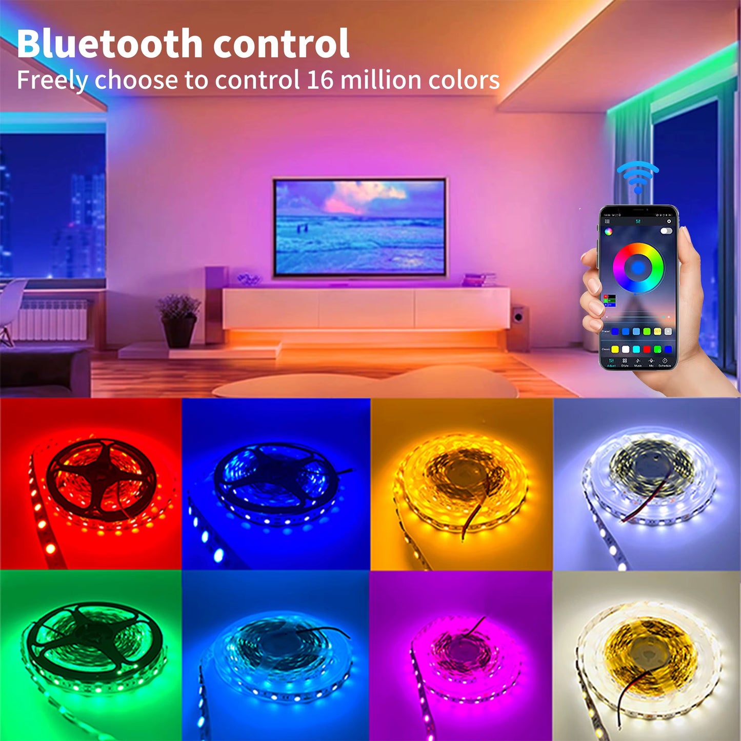 Cinta Led Rgb 5 Metros 5050 Con Bluetooth + Control
