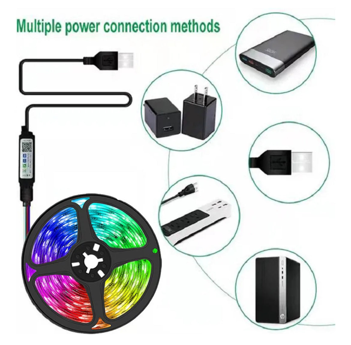 Cinta Led Rgb 5 Metros 5050 Con Bluetooth + Control