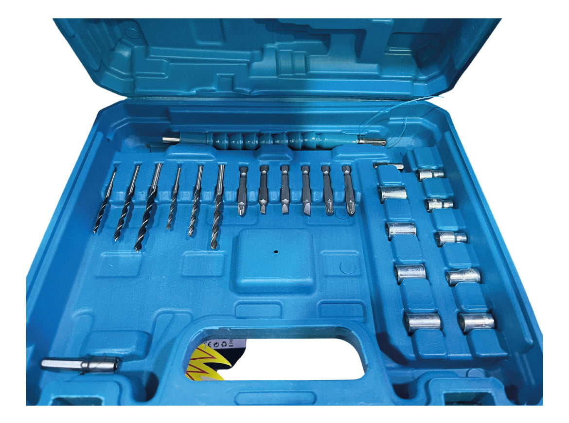 Kit Taladro Inalámbrico 18 Volt 24 Piezas + 2 Baterías