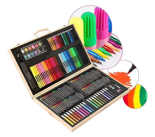 Set De Arte Profesional 180 Piezas Lápices Con Maletín Madera