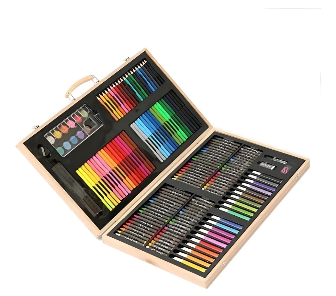Set De Arte Profesional 180 Piezas Lápices Con Maletín Madera