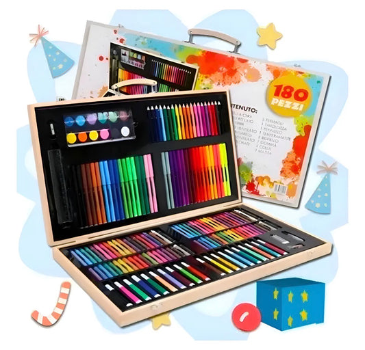 Set De Arte Profesional 180 Piezas Lápices Con Maletín Madera