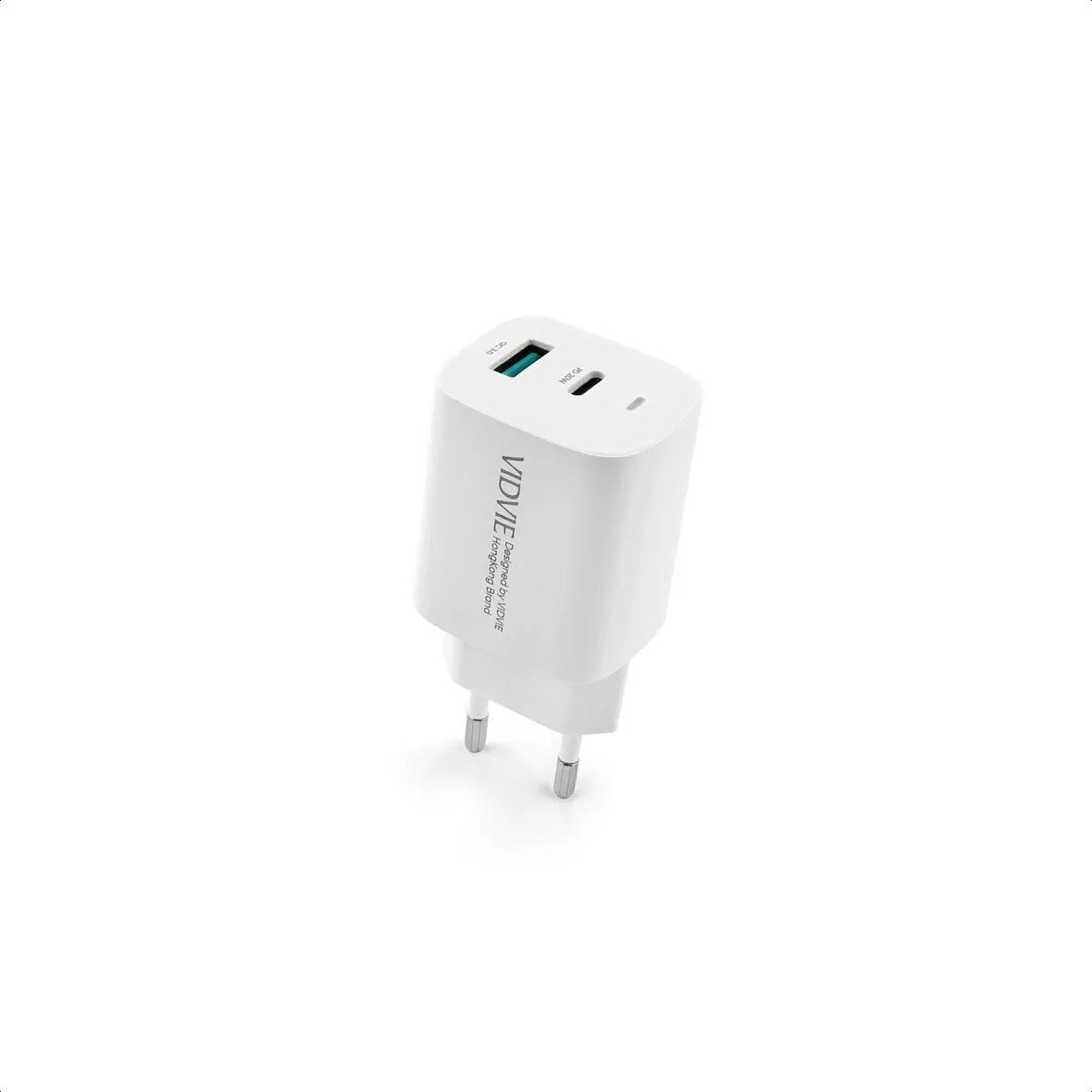 Cargador VIDVIE Carga Rápida Dual USB - Tipo-C 20W Blanco