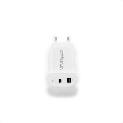 Cargador VIDVIE Carga Rápida Dual USB - Tipo-C 20W Blanco